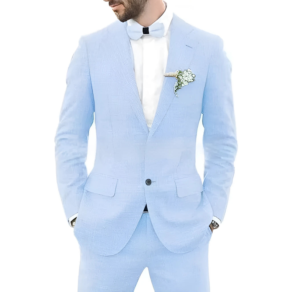 Men's slim fit suit with hemp blend linen fabric in multiple colour options