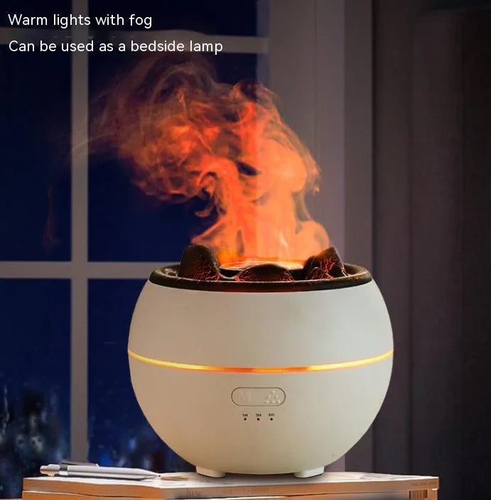White round desk aroma diffuser humidifier with timer buttons and USB cable