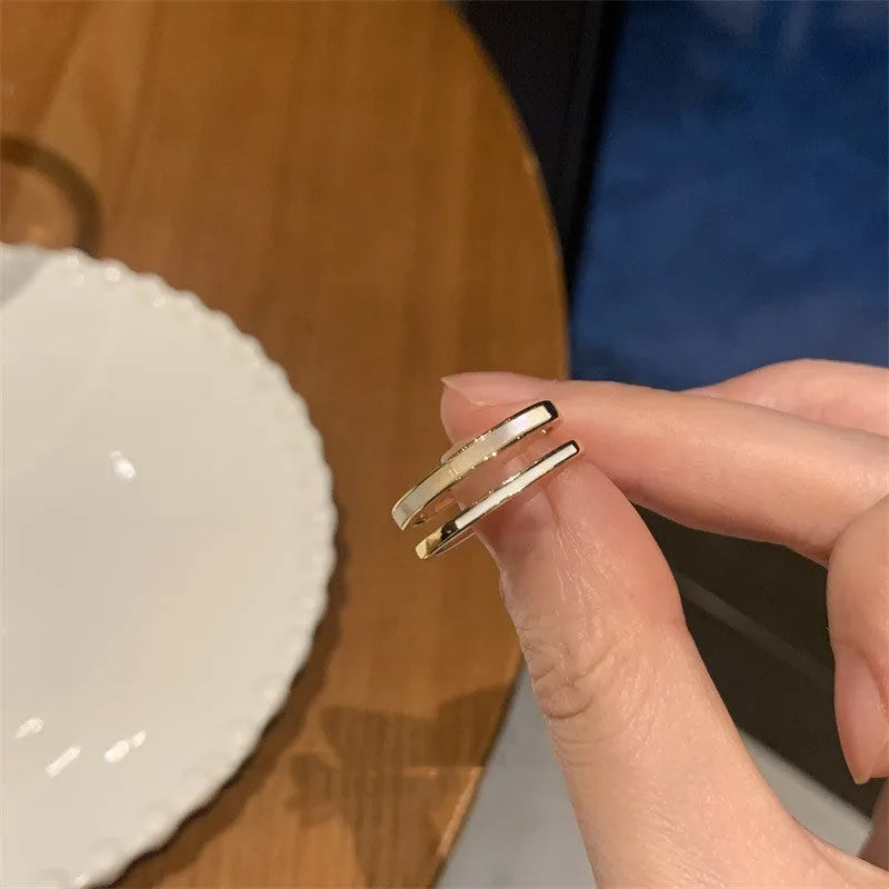 Women's Fritillaria Double Plain Ring in gold, copper geometric design with electroplated finish on white background