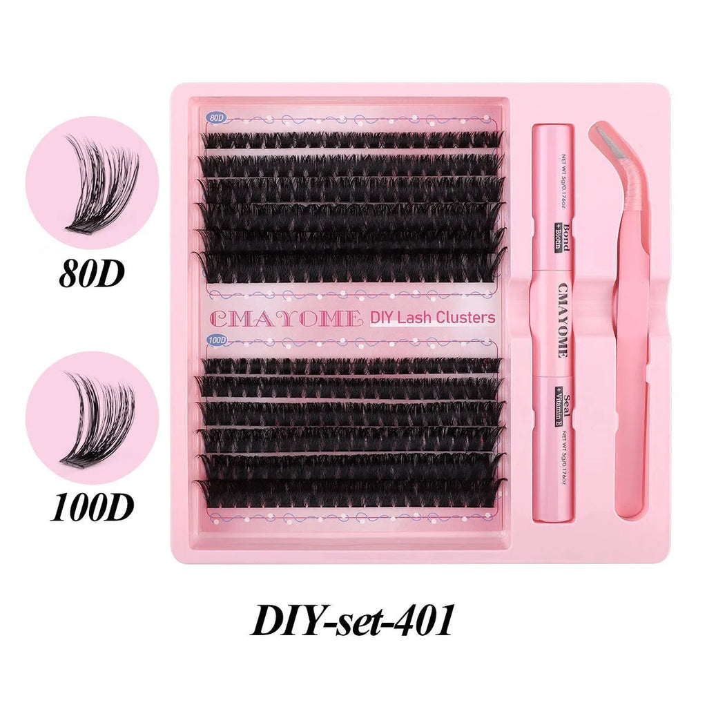 DIY single cluster false eyelashes set with artificial fibre lashes for custom application