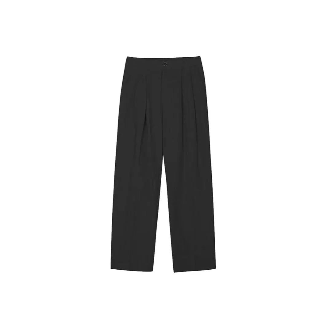 Men's apricot wide-leg cotton linen trousers with a loose fit and pencil leg opening.