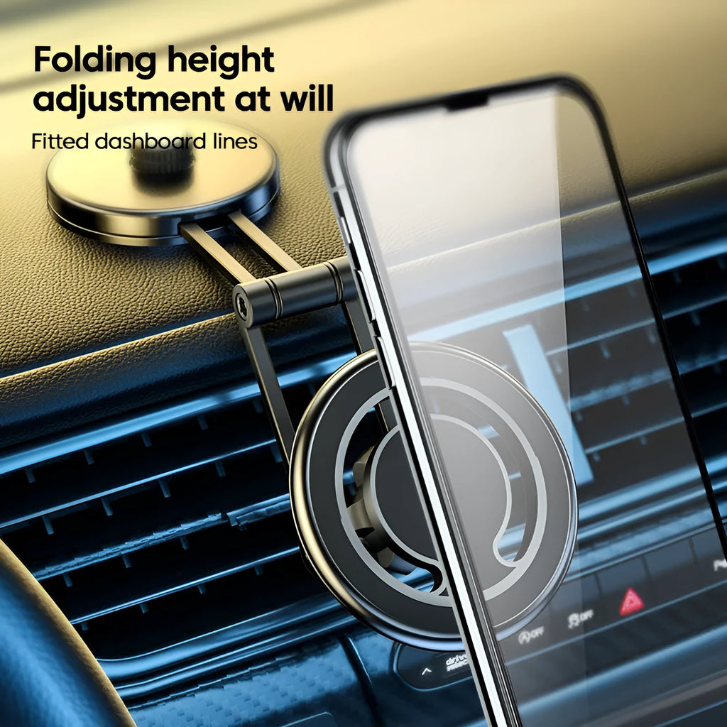 Telescopic folding car phone holder with magnetic suction mount for dashboard installation