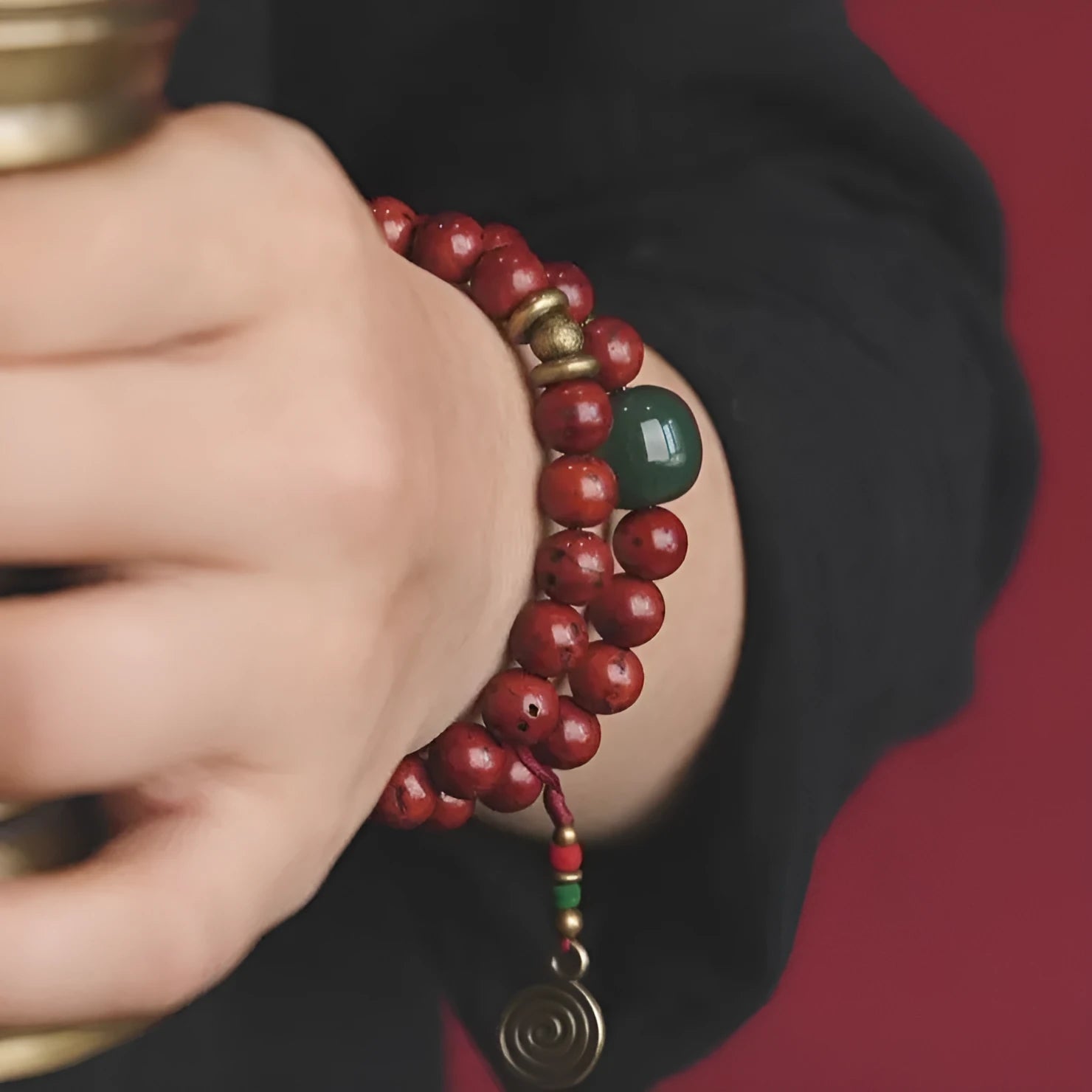 Bodhi seed double circle bracelet with cartoon charms on wrist