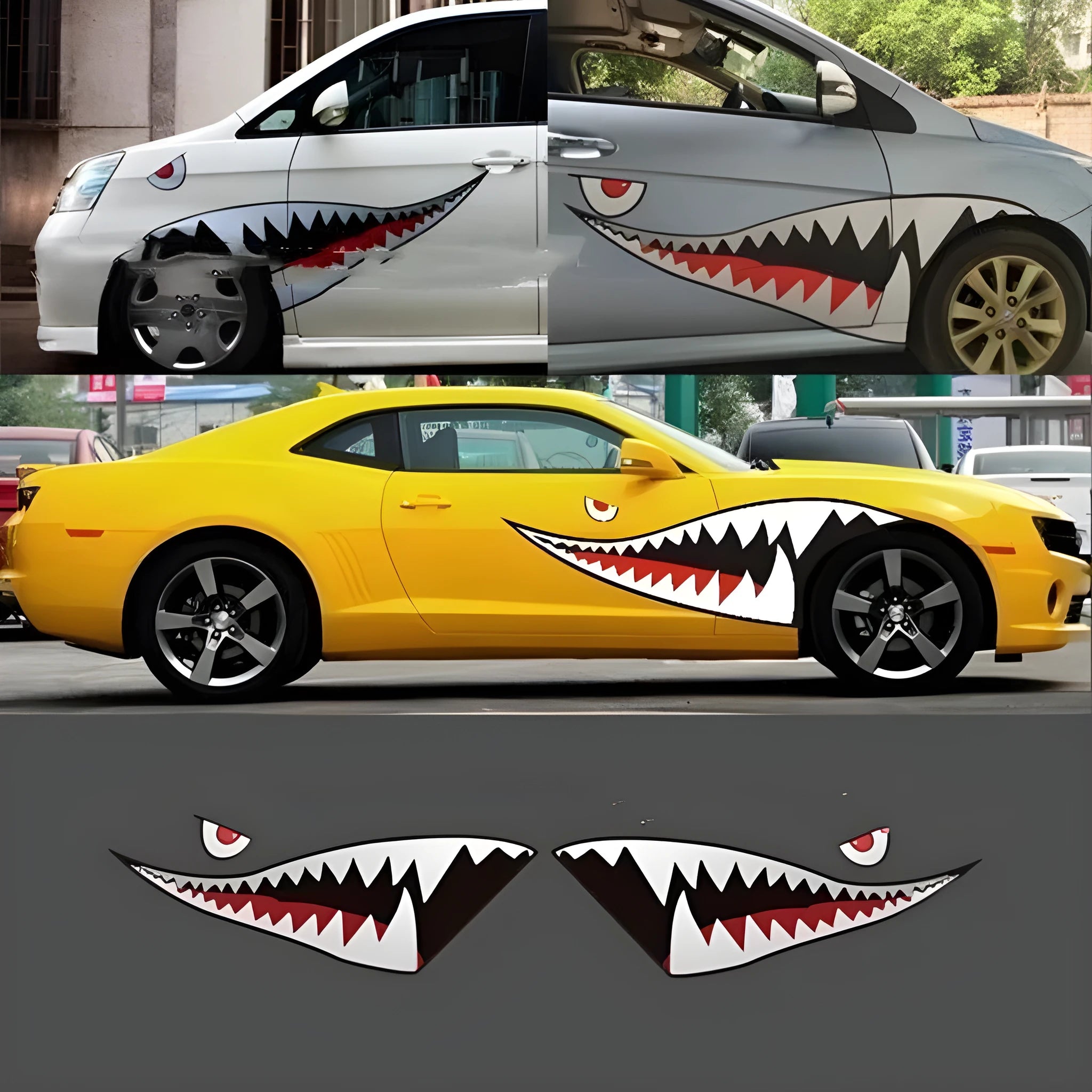 Large shark design PVC sticker for car body, showing Model A and Model B size options.