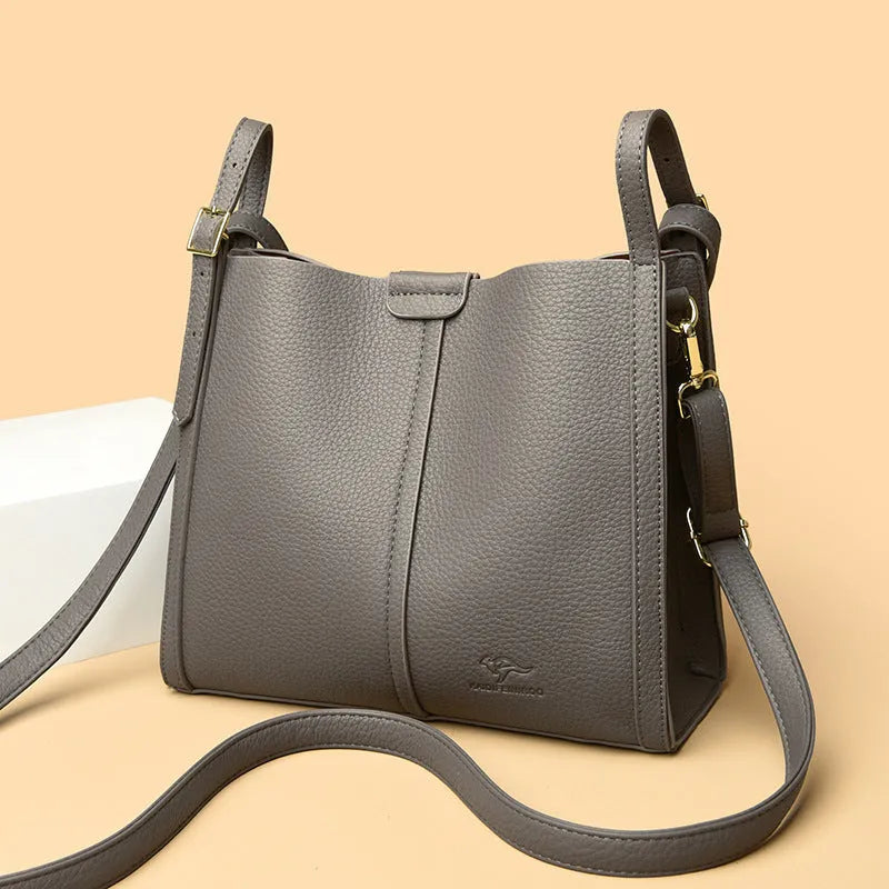 Soft PU retro shoulder bag in vertical square shape with internal organiser compartments in selected colour