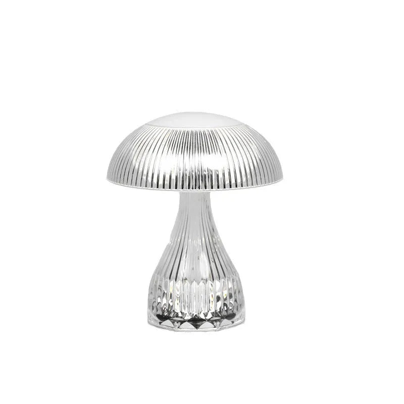 White acrylic touch night lamp with USB charging port on a wooden table.