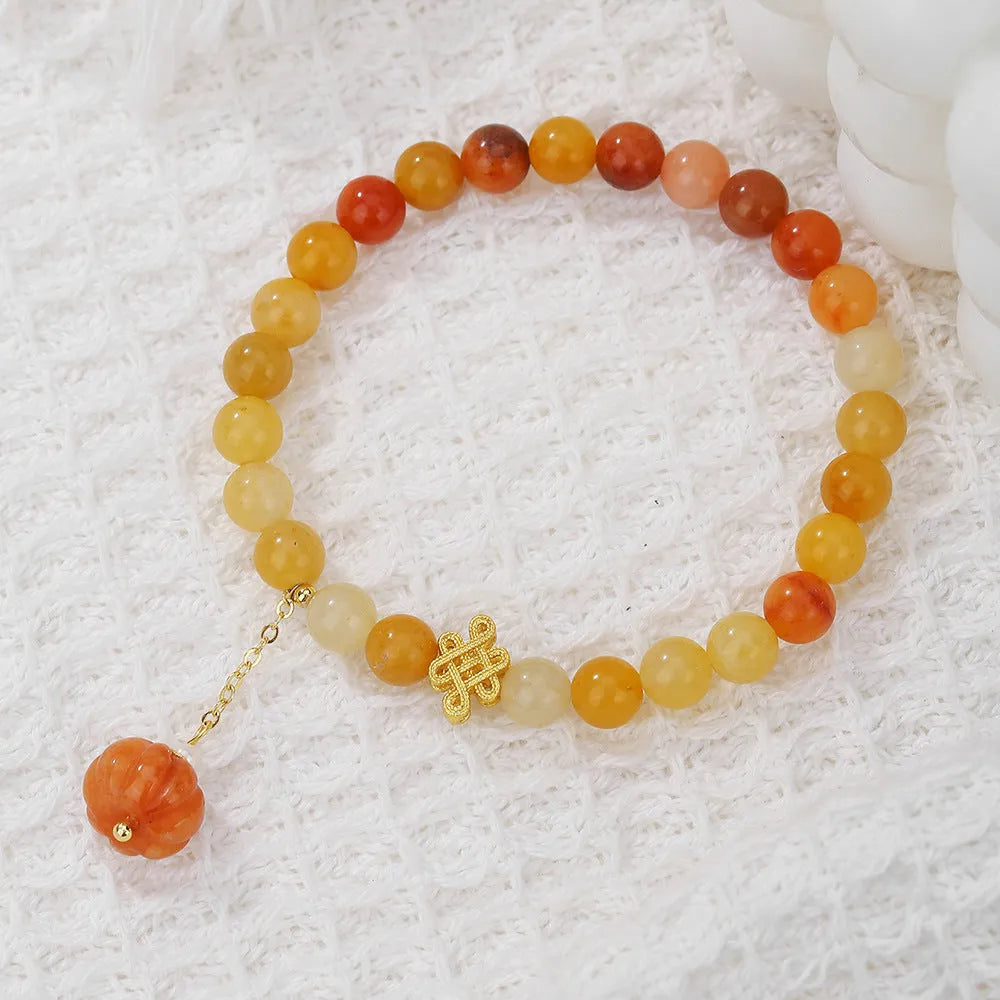 Handmade Jinsi Jade pumpkin beads bracelet, 6mm golden yellow, retro women's jewellery