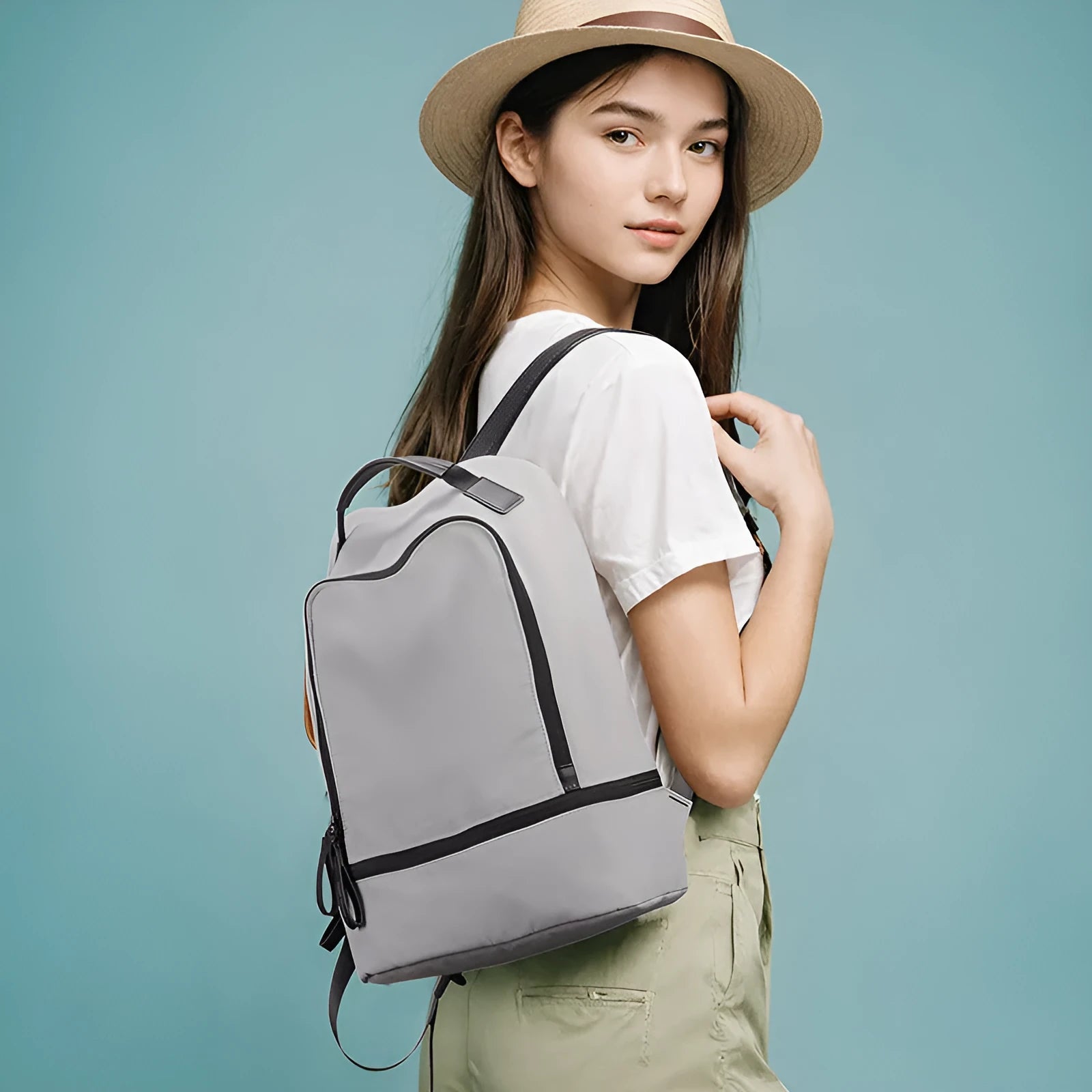 Marco Leideng solid colour Oxford cloth lightweight backpack shown in blue black.