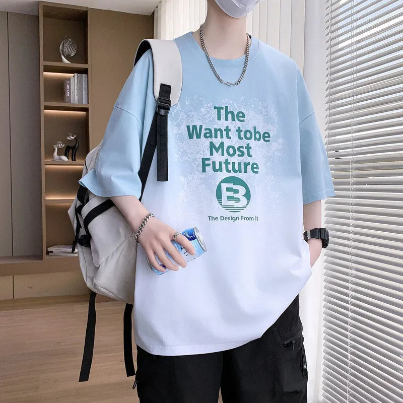 Boys' printed cotton blend T-shirt with Jacquard design in multiple colour options showing drop-shoulder sleeve construction