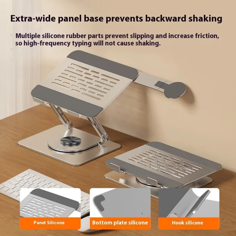 Silver carbon steel laptop stand with rotatable magnetic phone holder for 17-inch laptops