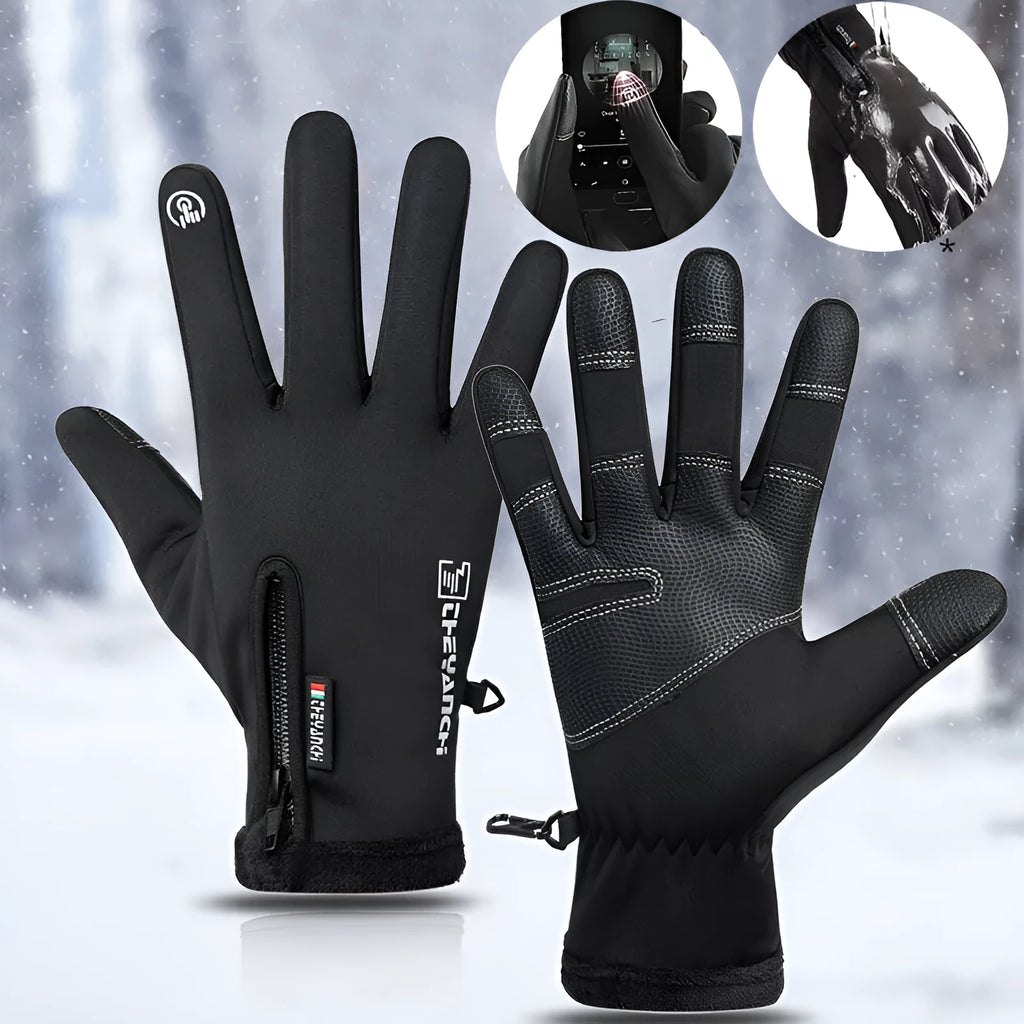 Winter cycling gloves with touchscreen fingertips and non-slip palm in black and grey, unisex sizes M to XXL