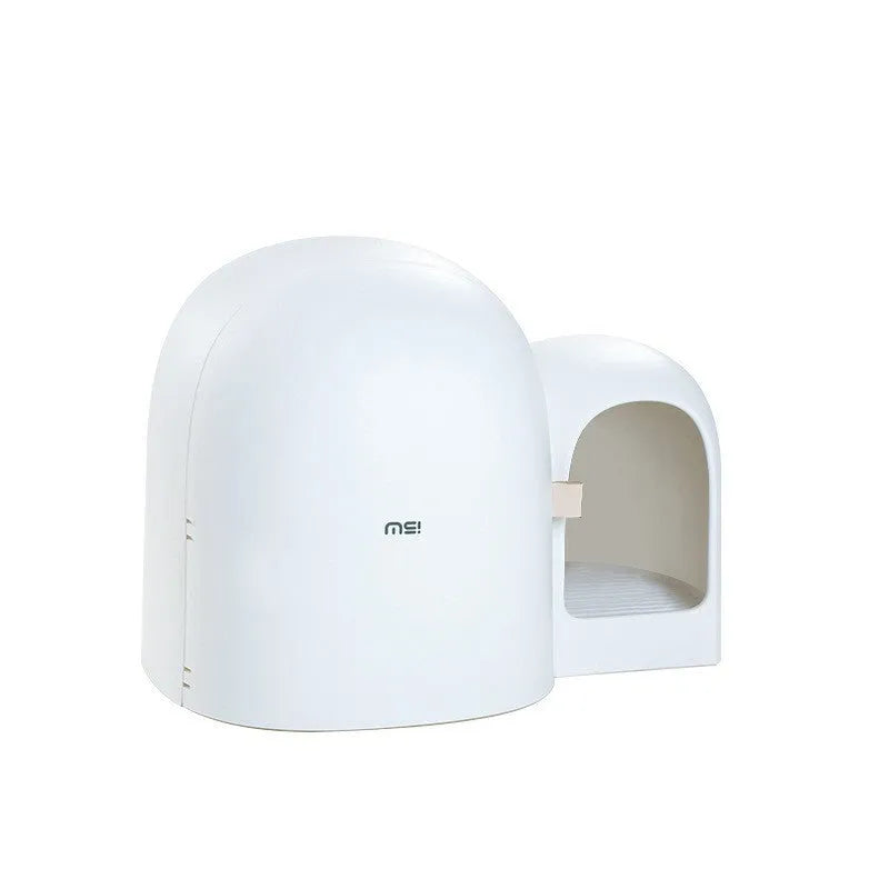 Oversized fully enclosed cat litter box in moss green colour, showing its large dimensions and solid ABS plastic construction.