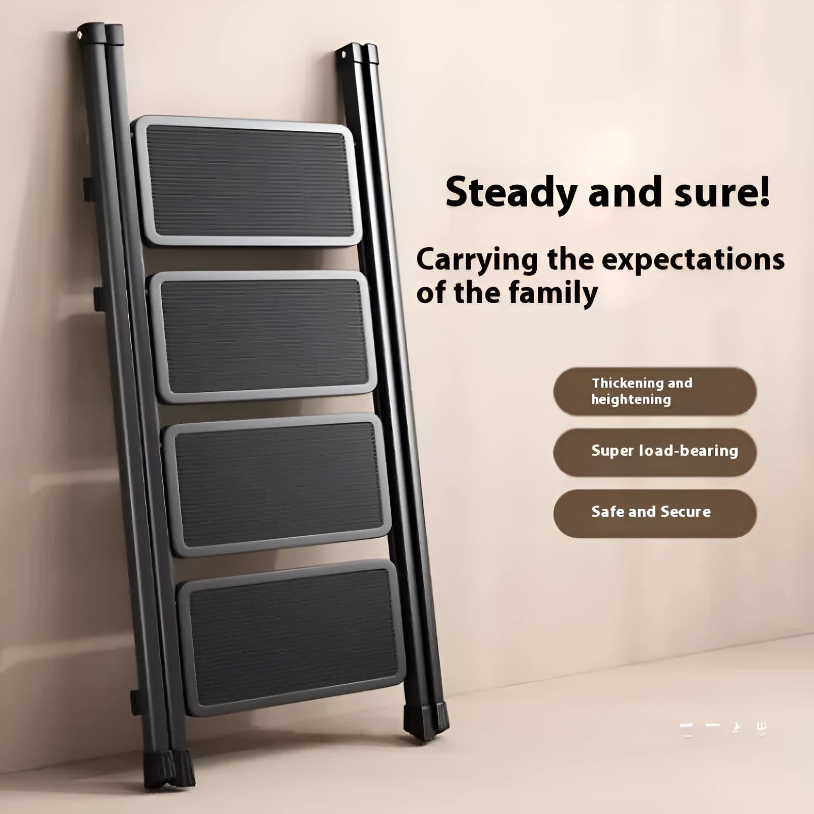 Household folding telescopic ladder lightweight alloy four-step black colour