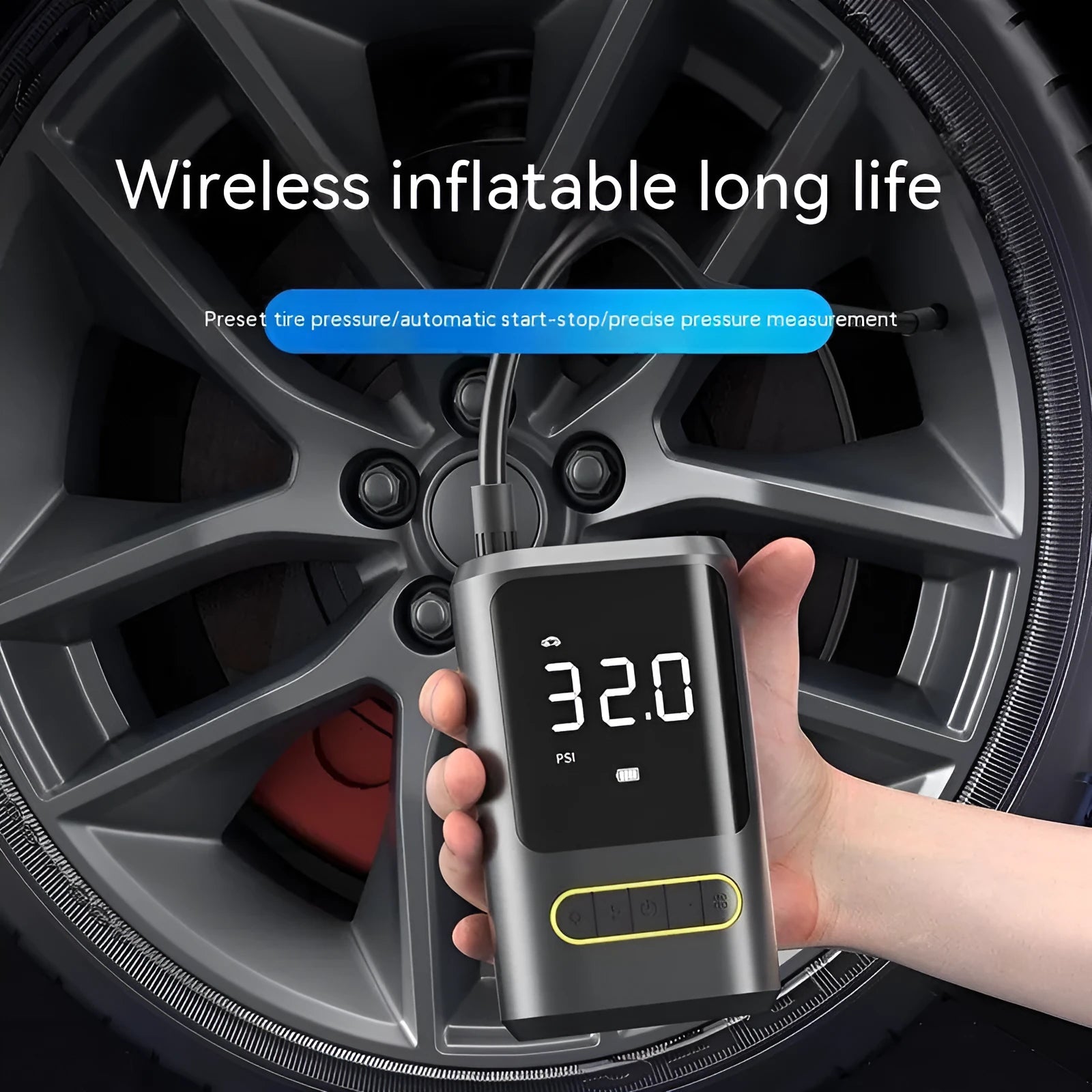 Handheld wireless digital air pump with display for car tyres and sports equipment