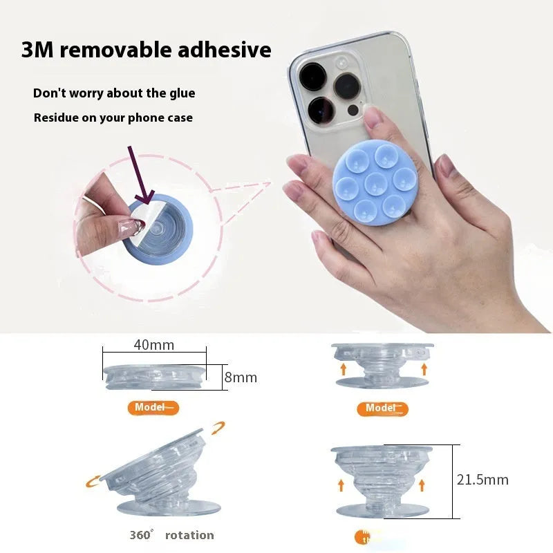 Universal detachable foldable mobile phone airbag bracket silicone suction cup stand 46mm diameter in pink