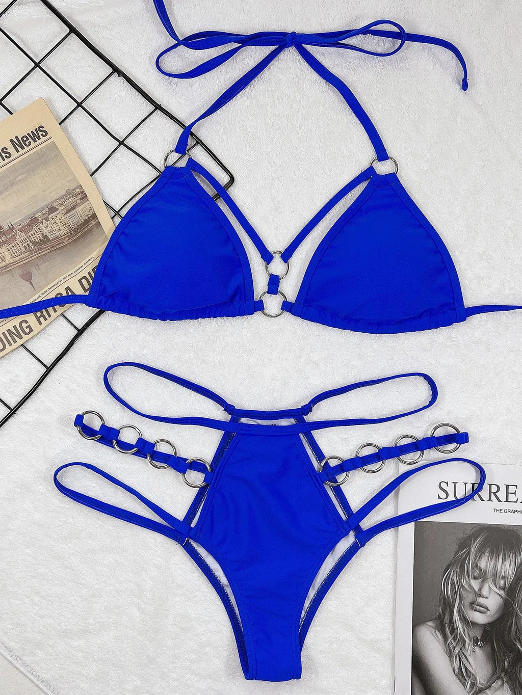 Women's separated nylon bikini swimwear set in multiple colours
