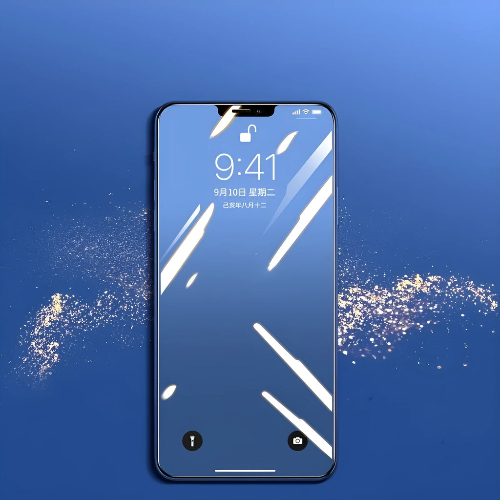 Tempered glass screen protector for multiple iPhone models in black, transparent and white colours.