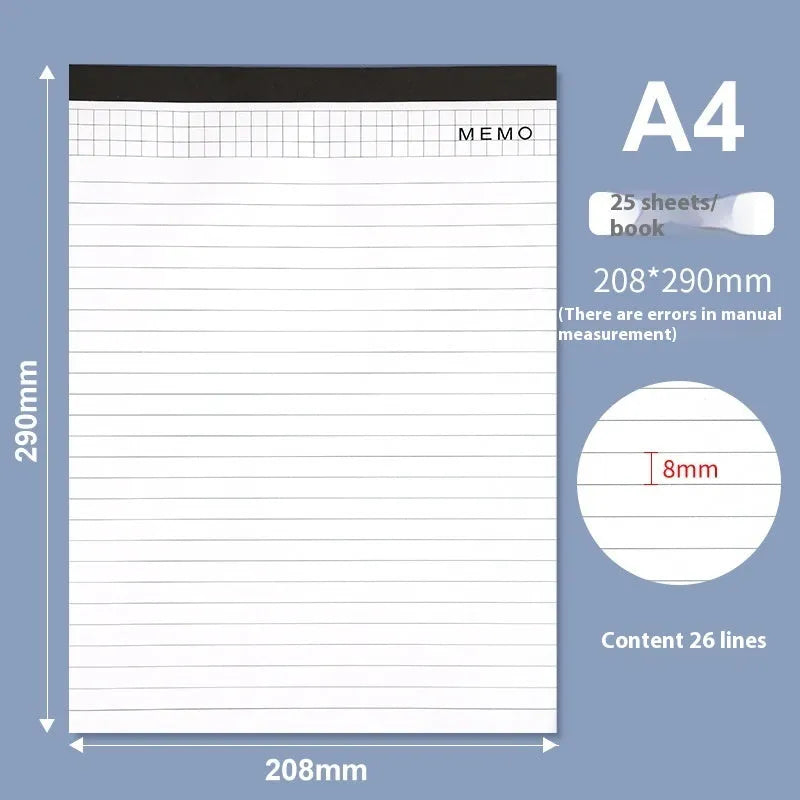 A4 tear-off meeting notebook with grid format pages and adhesive binding