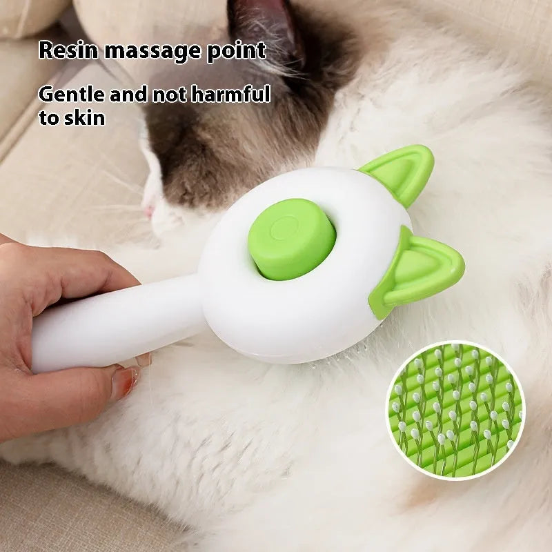 Self cleaning cat grooming comb with stainless steel teeth and TPR massage nodules