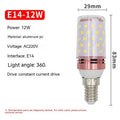 E14 screw base corn LED light bulb with multiple white LEDs showing three colour temperature options.