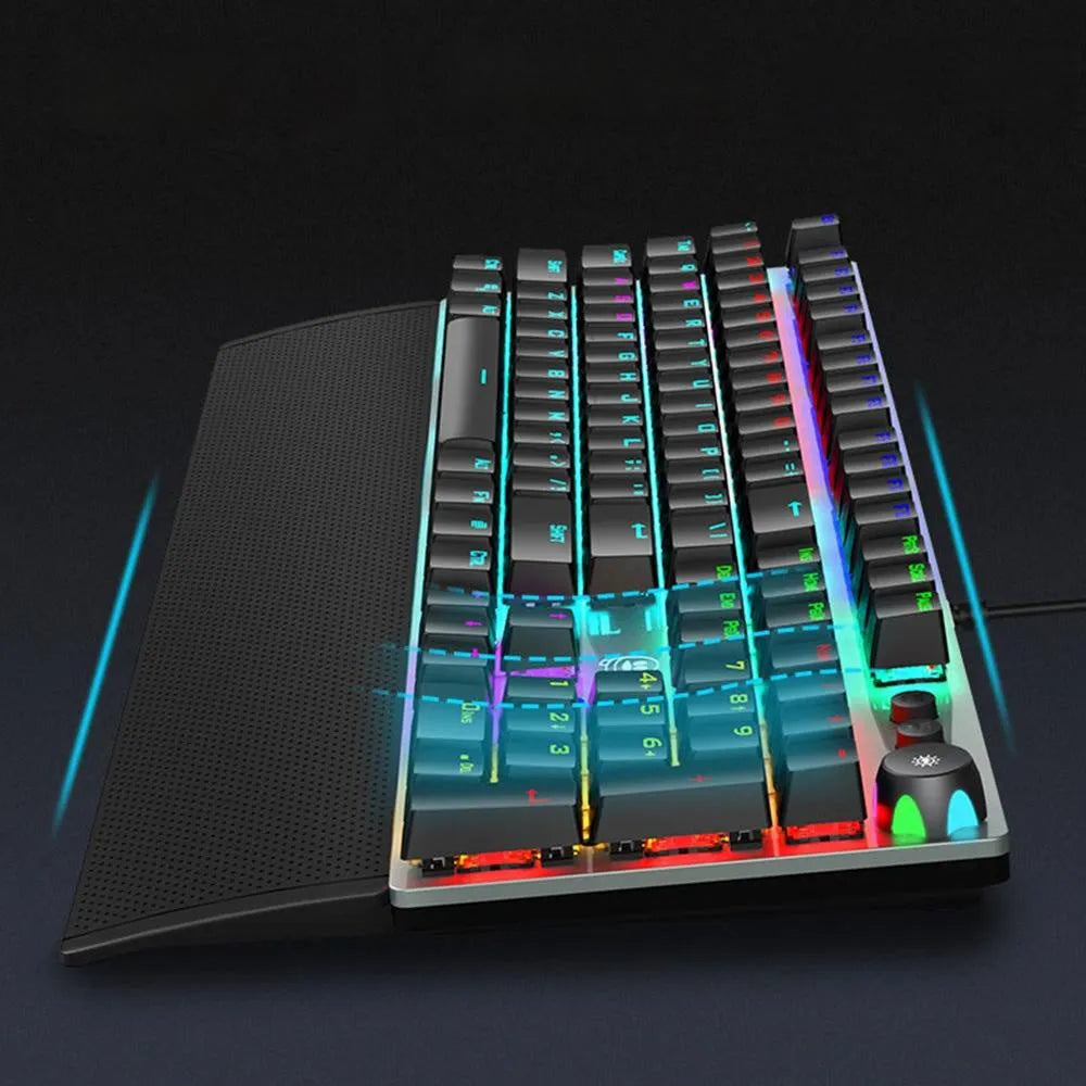 Rainforest Tarantula wired USB mechanical film gaming keyboard in magic colour with 95 keys and optional hand rest