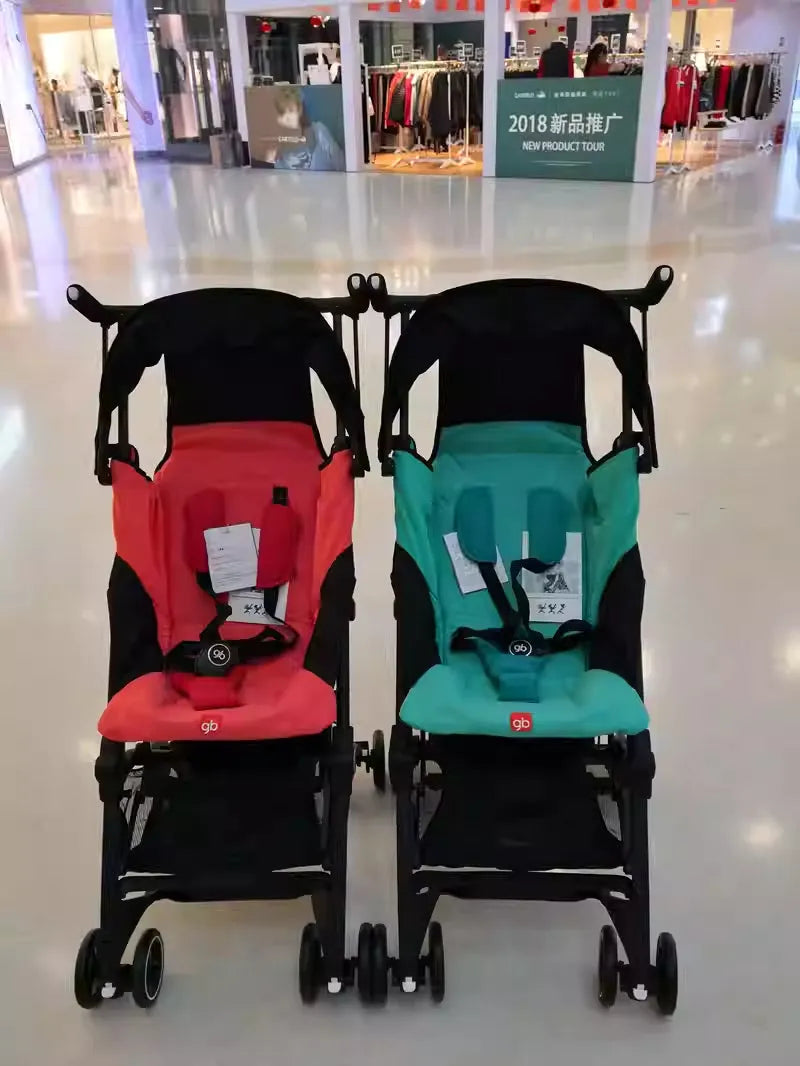 Ultra-light portable foldable reclining stroller with aluminium frame in Black, side view