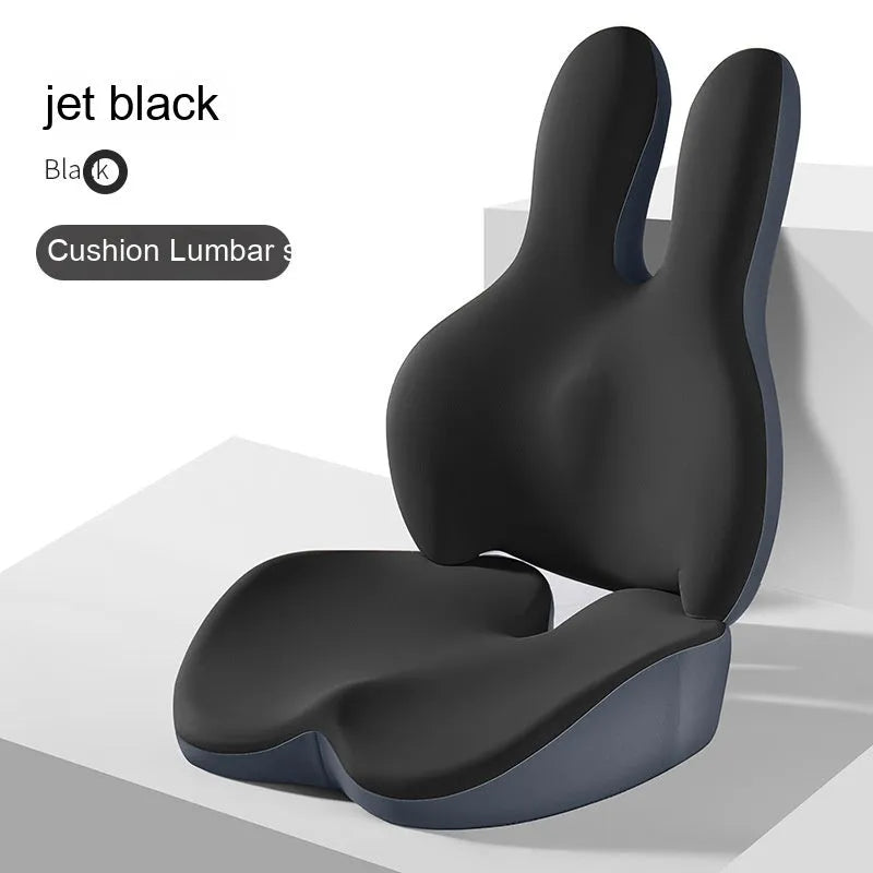 Car seat cushion set with thickened main cushion and separate lumbar support pad in various colour options