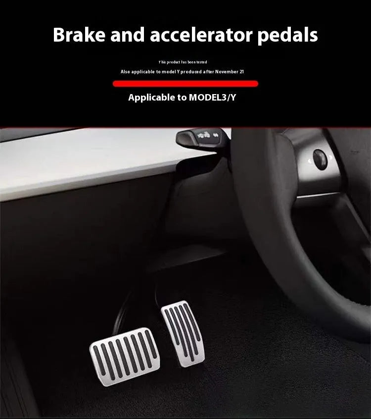 Tesla Model 3 Y aluminium alloy anti-skid car accelerator and brake pedal set in silver