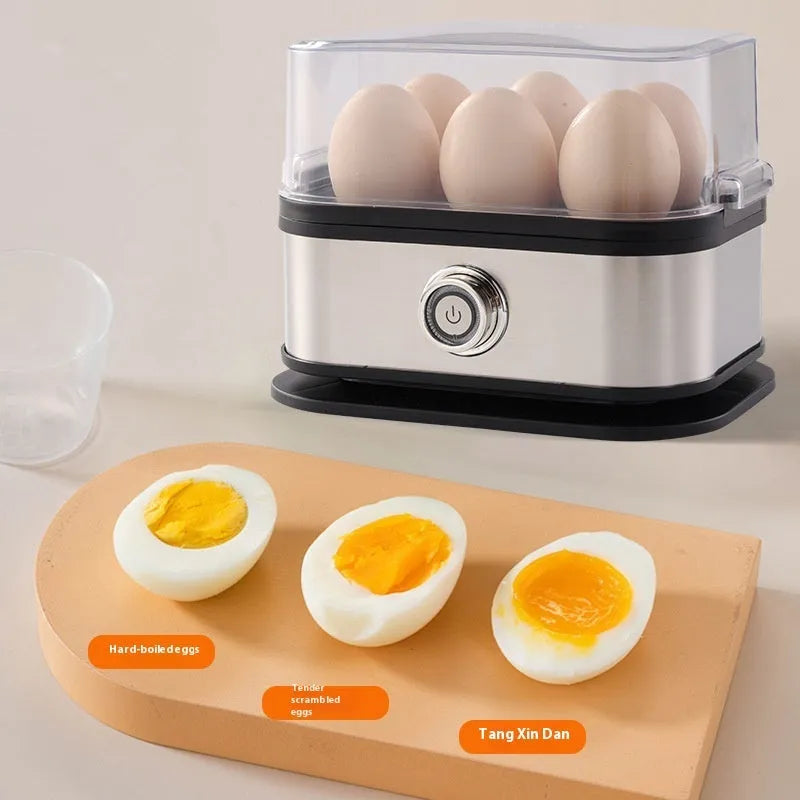 Black portable stainless steel egg boiler with carrying belt for travel and camping use