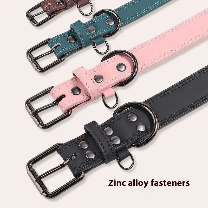 Brown first layer cow leather pet collar with leather bell pendant, anti-lost design for cats and dogs