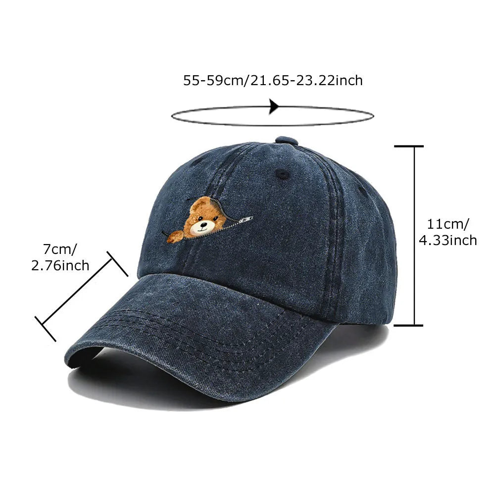 Cotton retro washed sun hat in navy blue with dome crown and sunshade brim, size M 56-58cm, for outdoor fishing