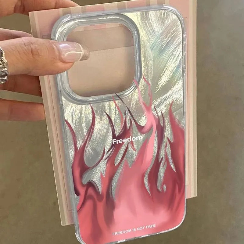 Silicone iPhone case with colourful flame pattern design for Apple iPhone 7 to 16 models