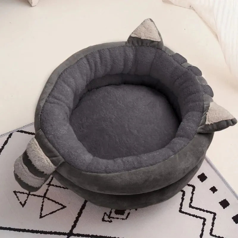 Plush dog bed mat in grey with non-skid bottom, size S 35x35x18cm, for small dogs and kittens