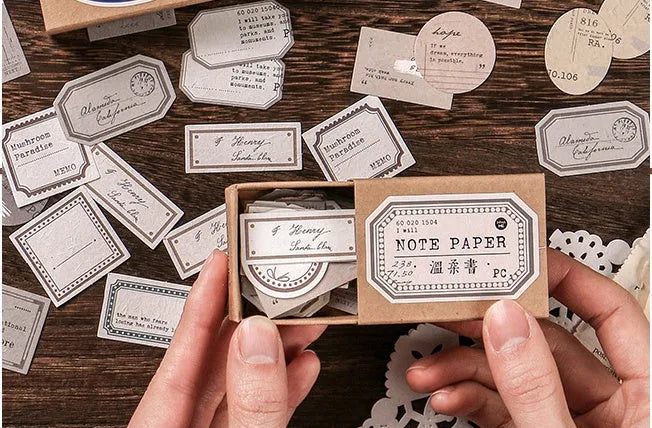 Mini Label Series Retro Hand Account DIY Decoration Base Paper 45 Sheets, specialty paper, 62x45mm, four-colour printing, kraft paper box