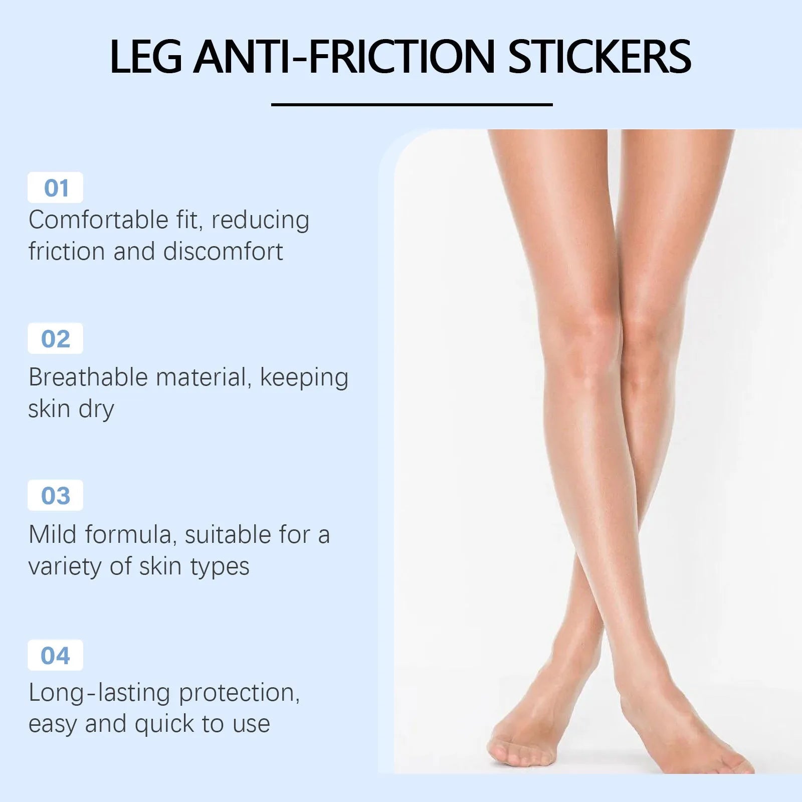 Pack of 10 leg anti-wear patches with sodium hyaluronate and allantoin ingredients