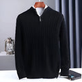 Men's thick twist zipper half open high collar sweater in gray