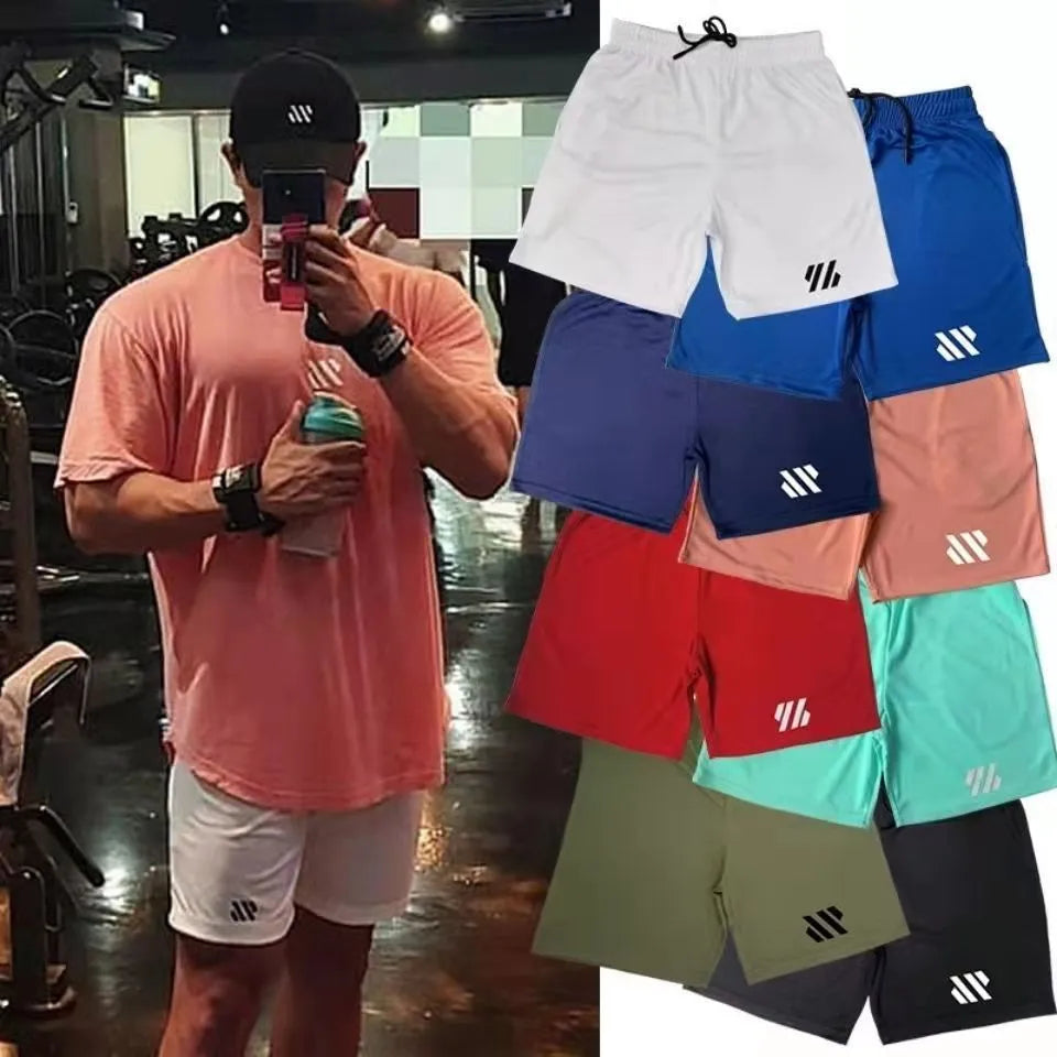 Men's loose metal silk fabric sports shorts in multiple colours on a white background.