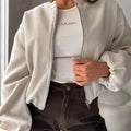 Women's off-shoulder coat with lantern sleeves in loose fit, available in brown or milky white colour