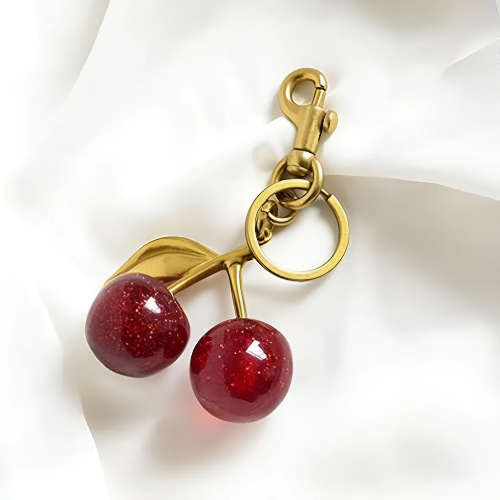 Zinc alloy 3D cherry keychain pendant in red and pink colour options