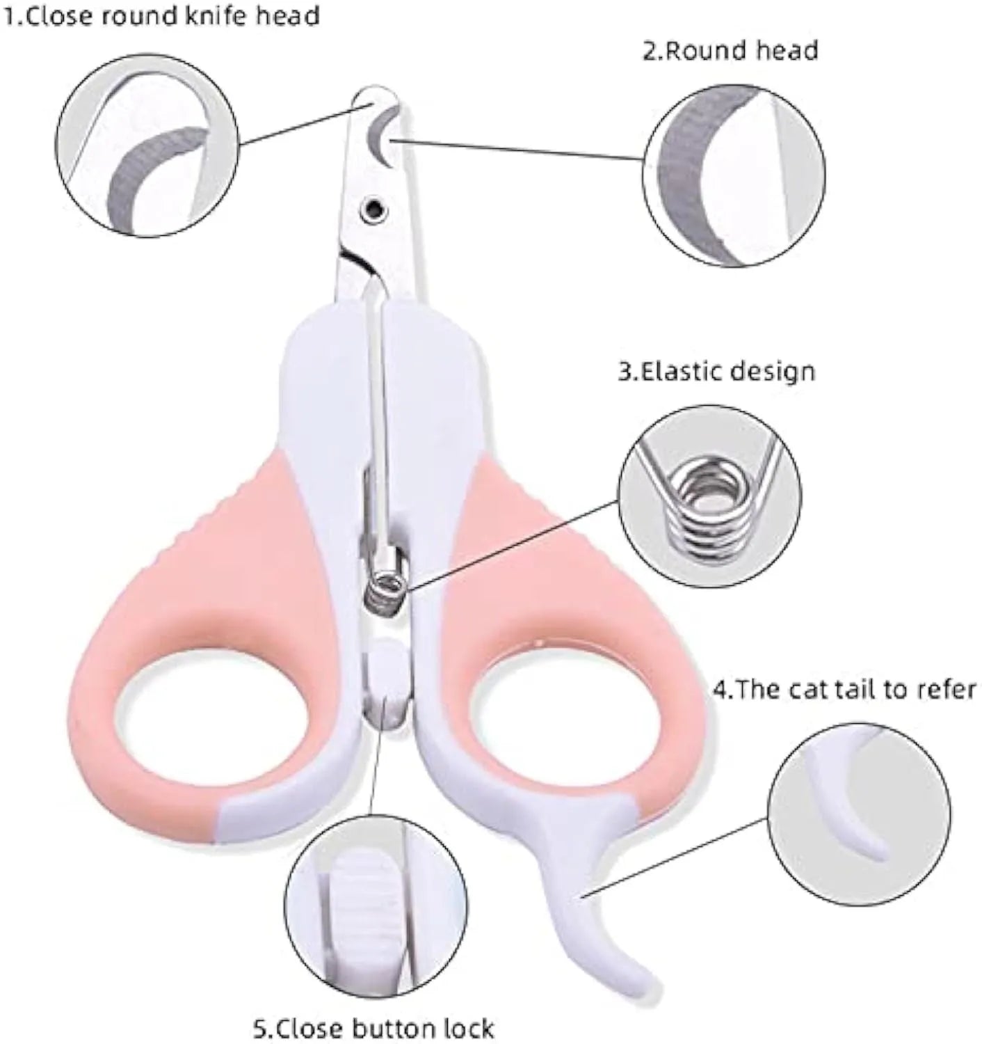 Grey and pink cat nail clippers with safety guard and angled stainless steel blade for small pet grooming