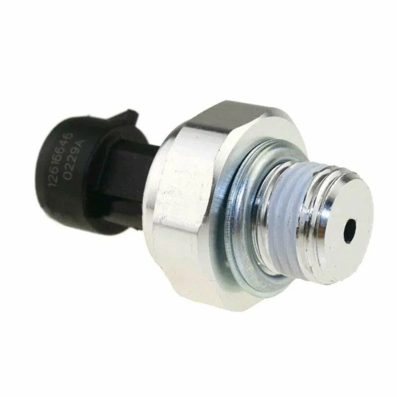 Genuine GM oil pressure sensor for Buick and Chevrolet vehicles, part numbers 12573107 12567323 visible.