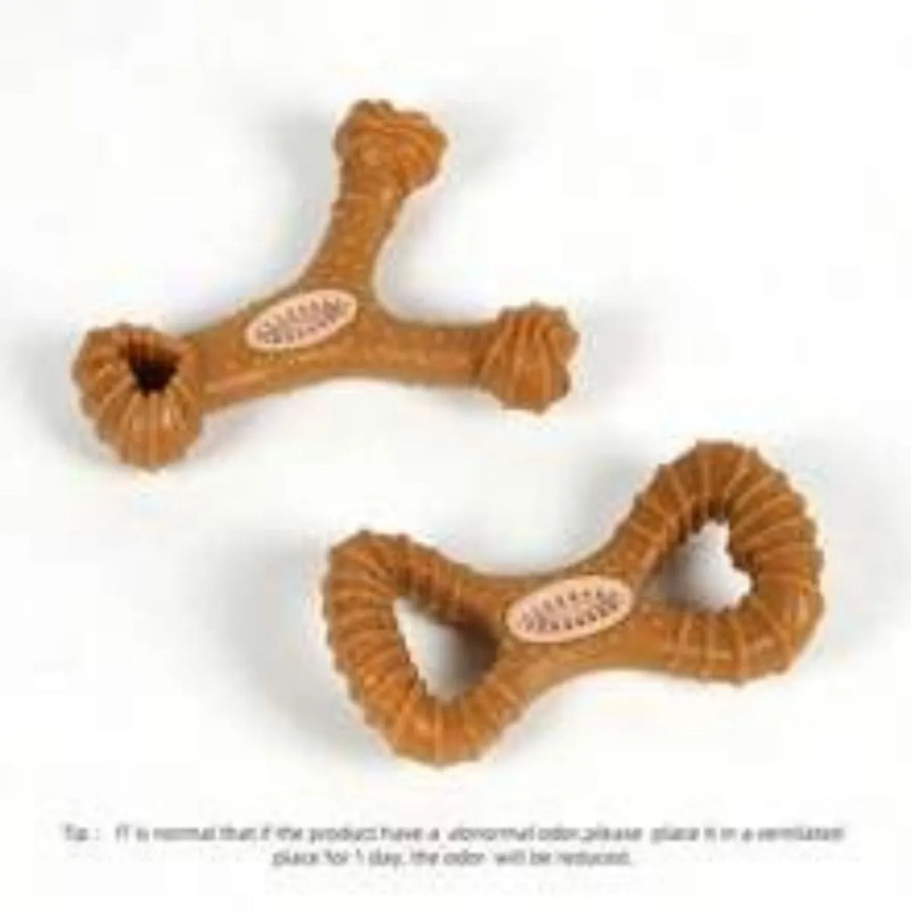 Durable dog chew bone toy in 8-shape and Y-shape designs for dental cleaning and interactive play