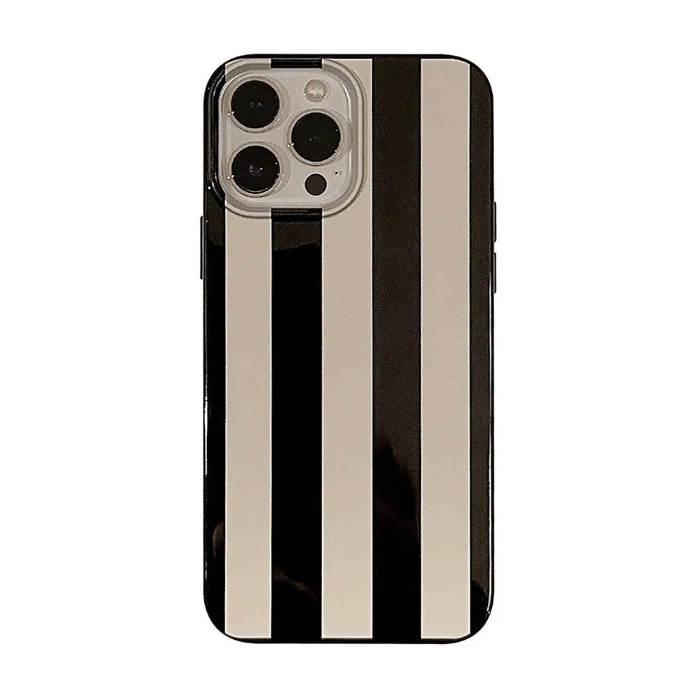 Bright black wide stripes TPU silicone phone case for Apple iPhone, soft shell Japan Korea style