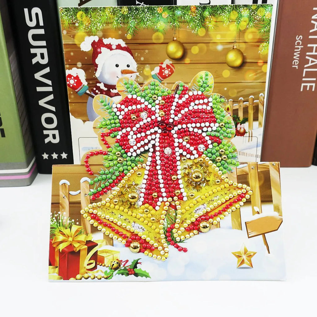 Christmas DIY diamond painting greeting card with 5D resin diamonds on cardboard base size 15x15cm folded