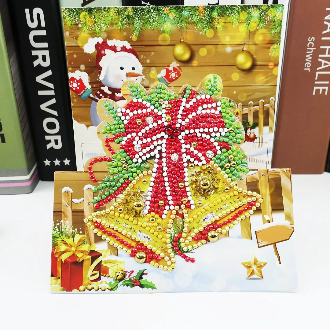 Christmas DIY diamond painting greeting card with 5D resin diamonds on cardboard base size 15x15cm folded