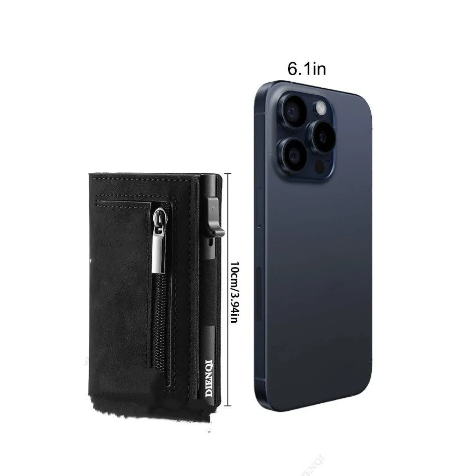 Ancient carbon fiber pattern men's wallet in genuine leather with anti-theft swiping protection, black colour