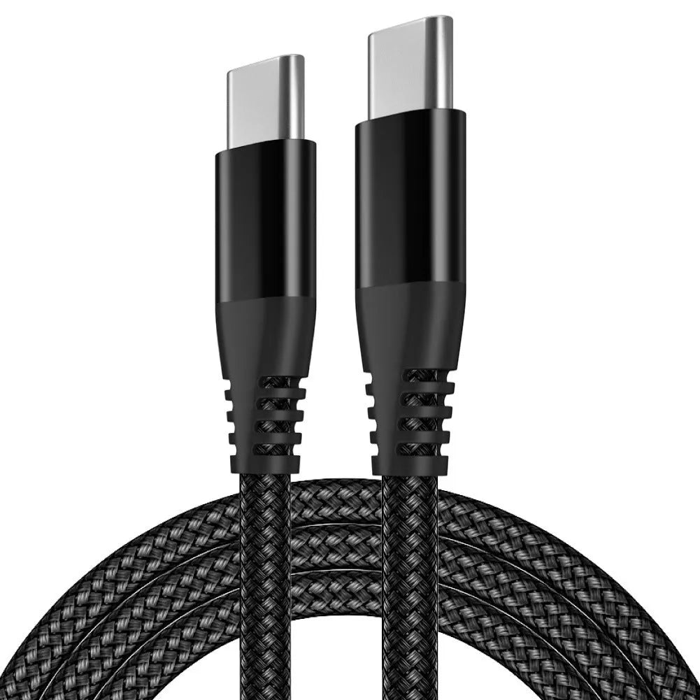 Double-headed woven charging cable in black with Lightning and TYPE-C connectors, three length options