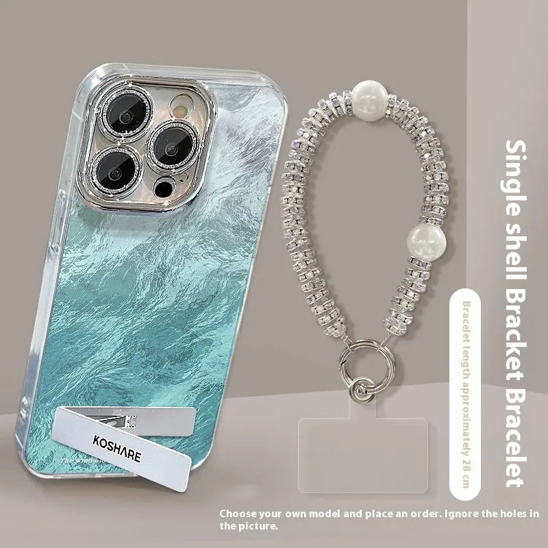 Ice blue gradient hard PC phone case with silver trim and invisible bracket for Apple iPhone