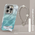Ice blue gradient hard PC phone case with silver trim and invisible bracket for Apple iPhone