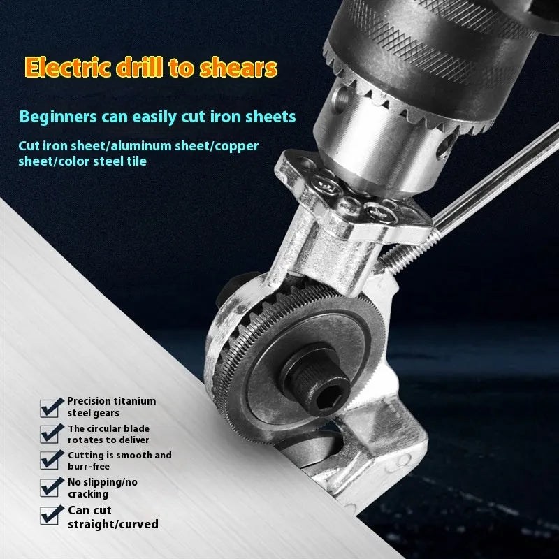 Electric drill shears attachment with 45# steel head for cutting iron sheet, universal drill fit, 1 2 4 piece packs
